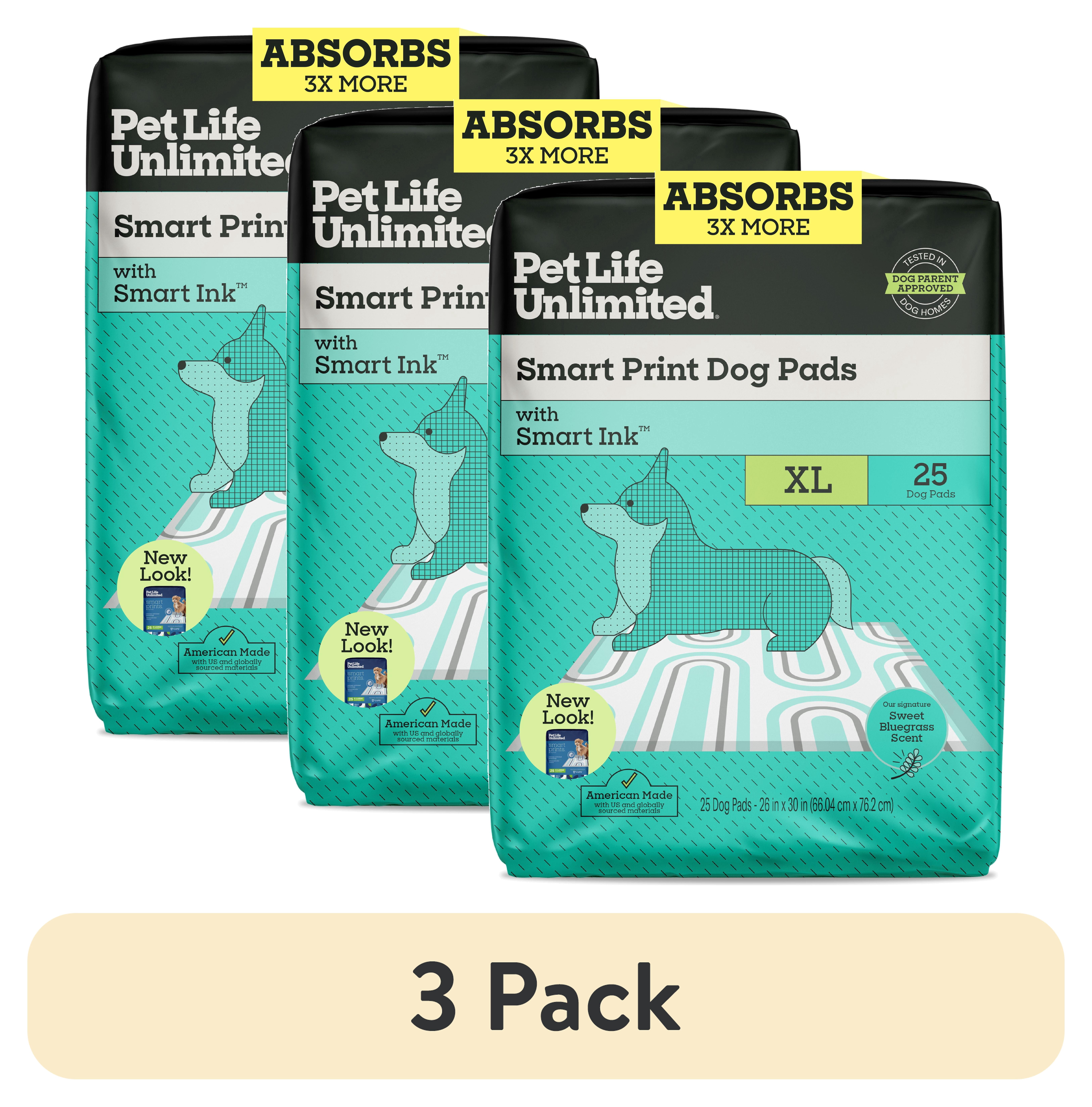 (3 pack) Pet Life Unlimited Smart Print Dog Pads, XL, 26" x 30", 25ct