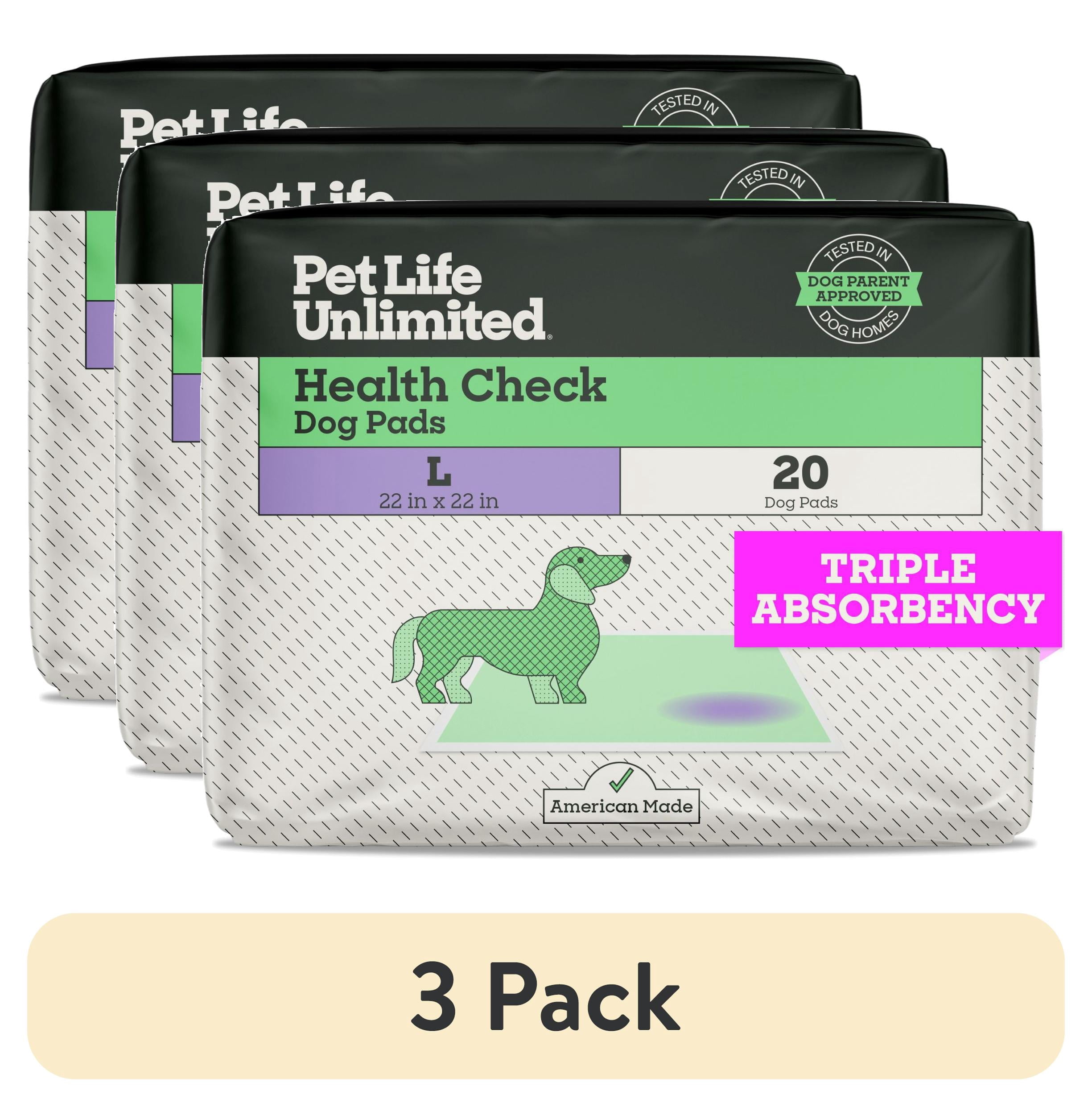 (3 pack) Pet Life Unlimited Health Check Dog Pads, L, 20ct, Fragrance Free