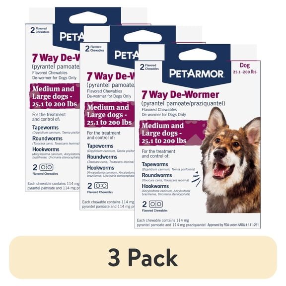 (3 pack) PetArmor For Dogs 7 Way De-Wormer For Medium & Large Dogs