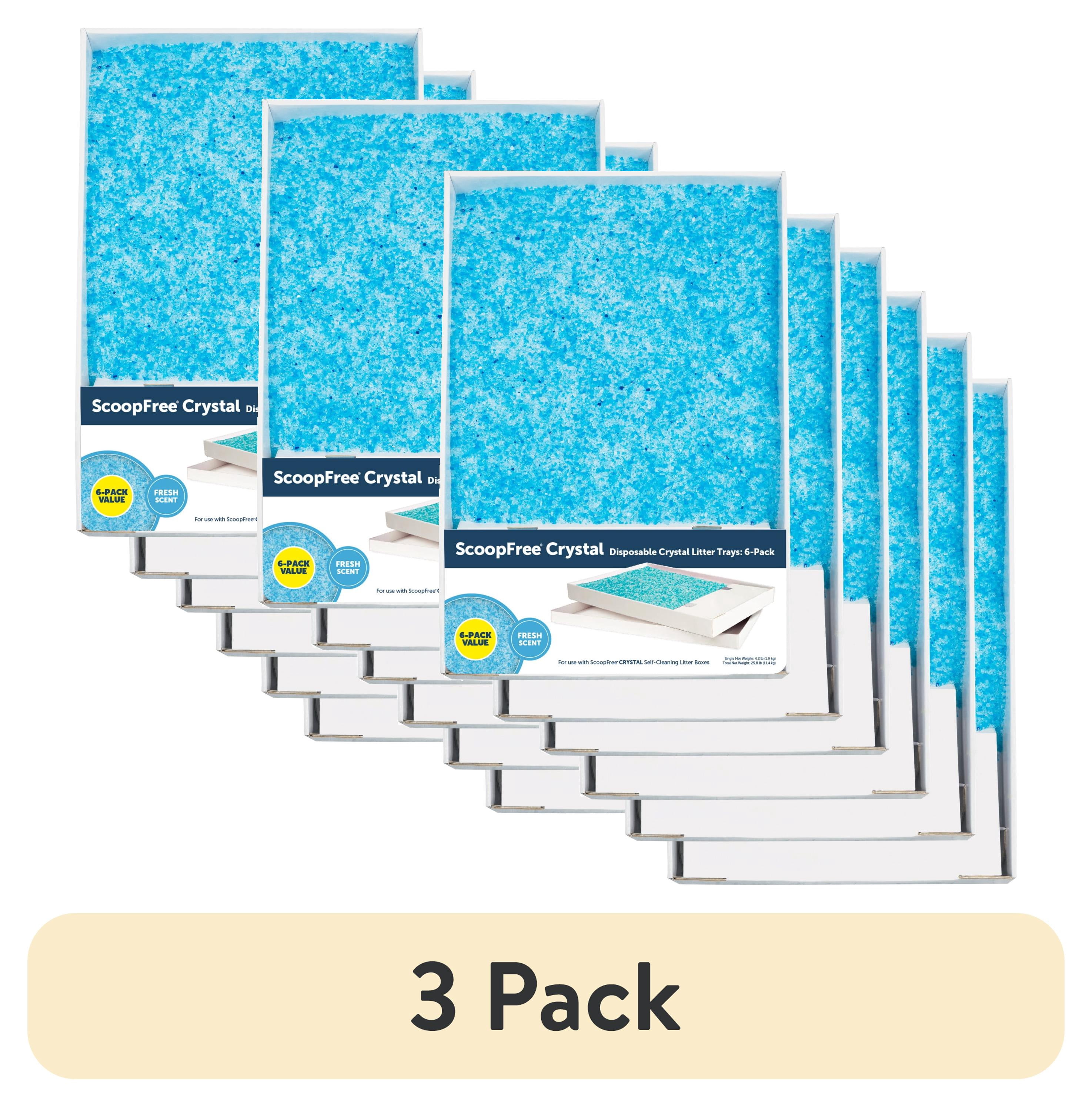 (3 pack) PetSafe ScoopFree Crystal Disposable Cat Litter Trays, Fresh Scent, Silica Crystals, 6-Pack, Blue