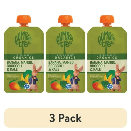(3 pack) Peter Rabbit Banana, Mango, Broccoli & Kale Puree, 4.4 oz Toddler Snack