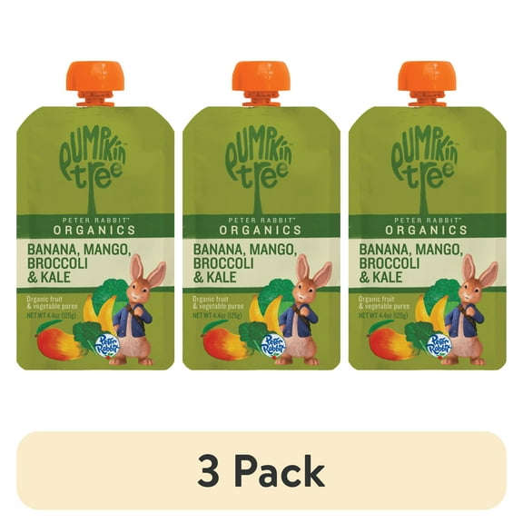 (3 pack) Peter Rabbit Banana, Mango, Broccoli & Kale Puree, 4.4 oz Toddler Snack