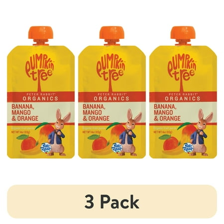 (3 pack) Peter Rabbit Banana Mango Orange Organic Fruit Puree 4 oz Toddler Snack