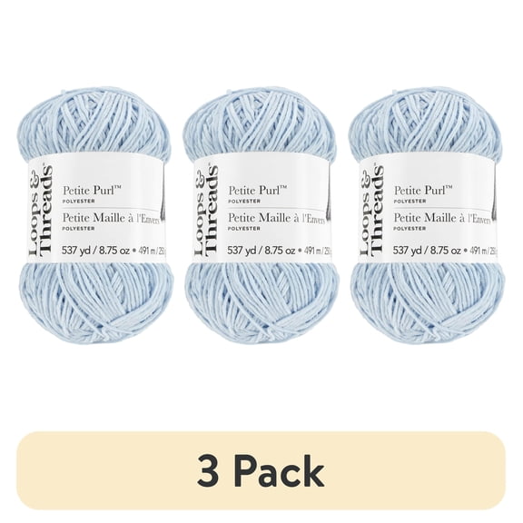 (3 pack) (3 pack) Petite Purl Yarn by Loops & Threads - Yarn for Knitting - Crochet - Weaving - and Arts & Crafts - Blue - Polyester - 8.75 oz