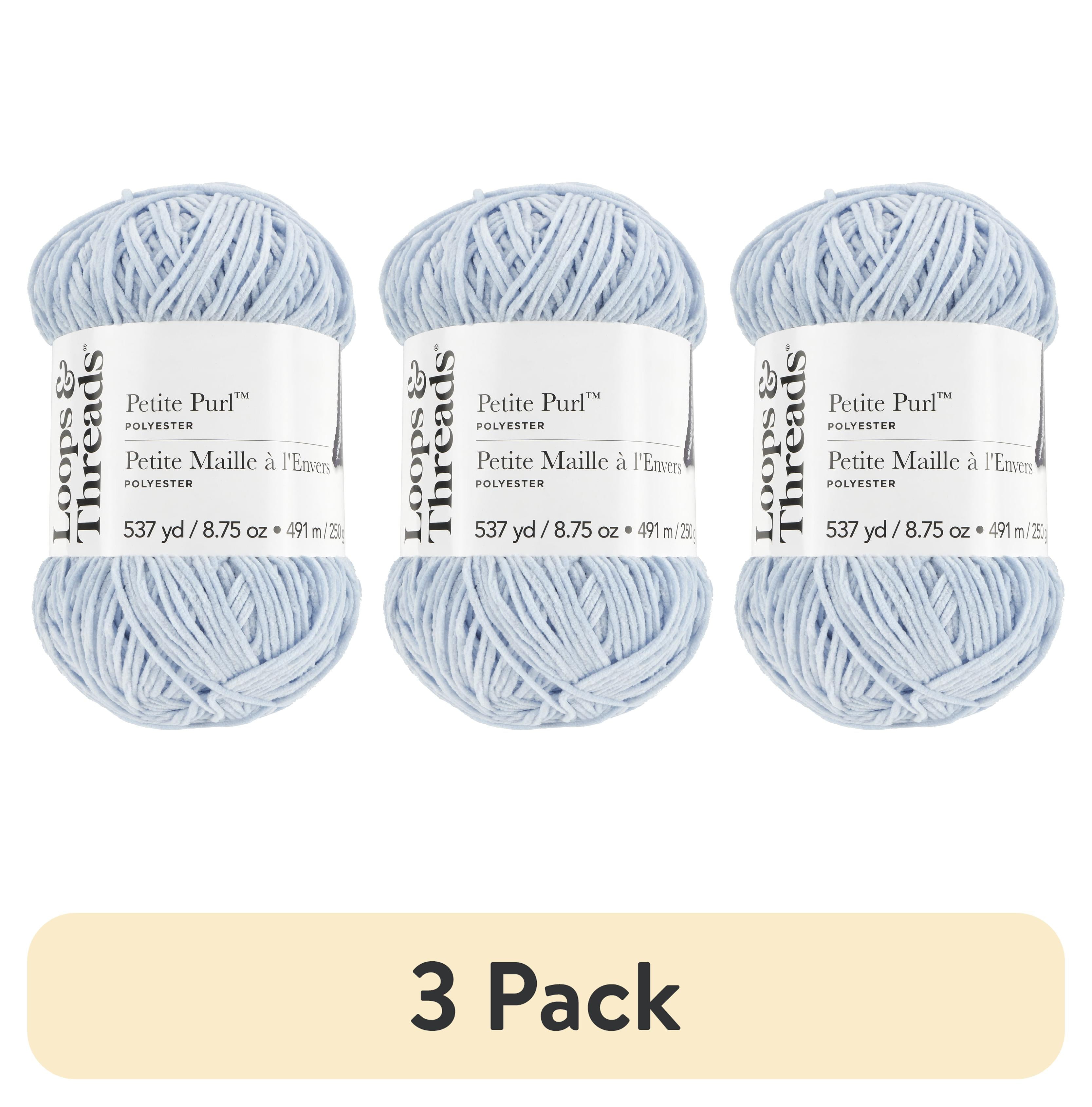 (3 pack) Petite Purl Yarn by Loops & Threads - Yarn for Knitting - Crochet - Weaving - and Arts & Crafts - Blue - Polyester - 8.75 oz