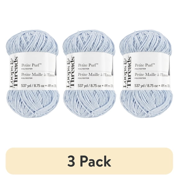 (3 pack) Petite Purl Yarn by Loops & Threads - Yarn for Knitting - Crochet - Weaving - and Arts & Crafts - Blue - Polyester - 8.75 oz
