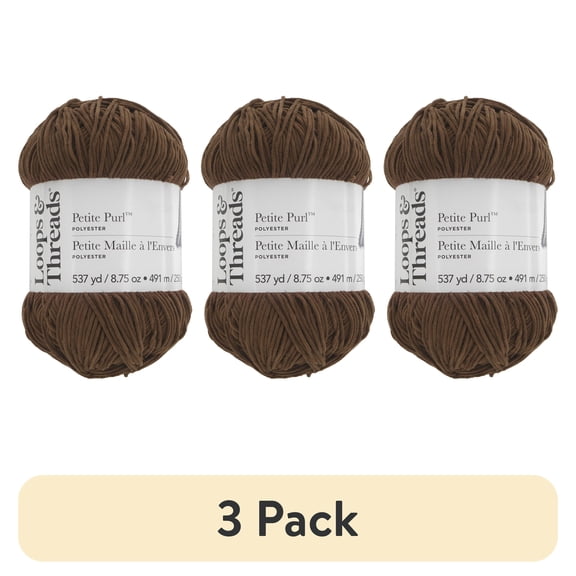 (3 pack) Petite Purl Yarn by Loops & Threads - Yarn for Knitting - Crochet - Weaving - and Arts & Crafts - Brown - Polyester - 8.75 oz