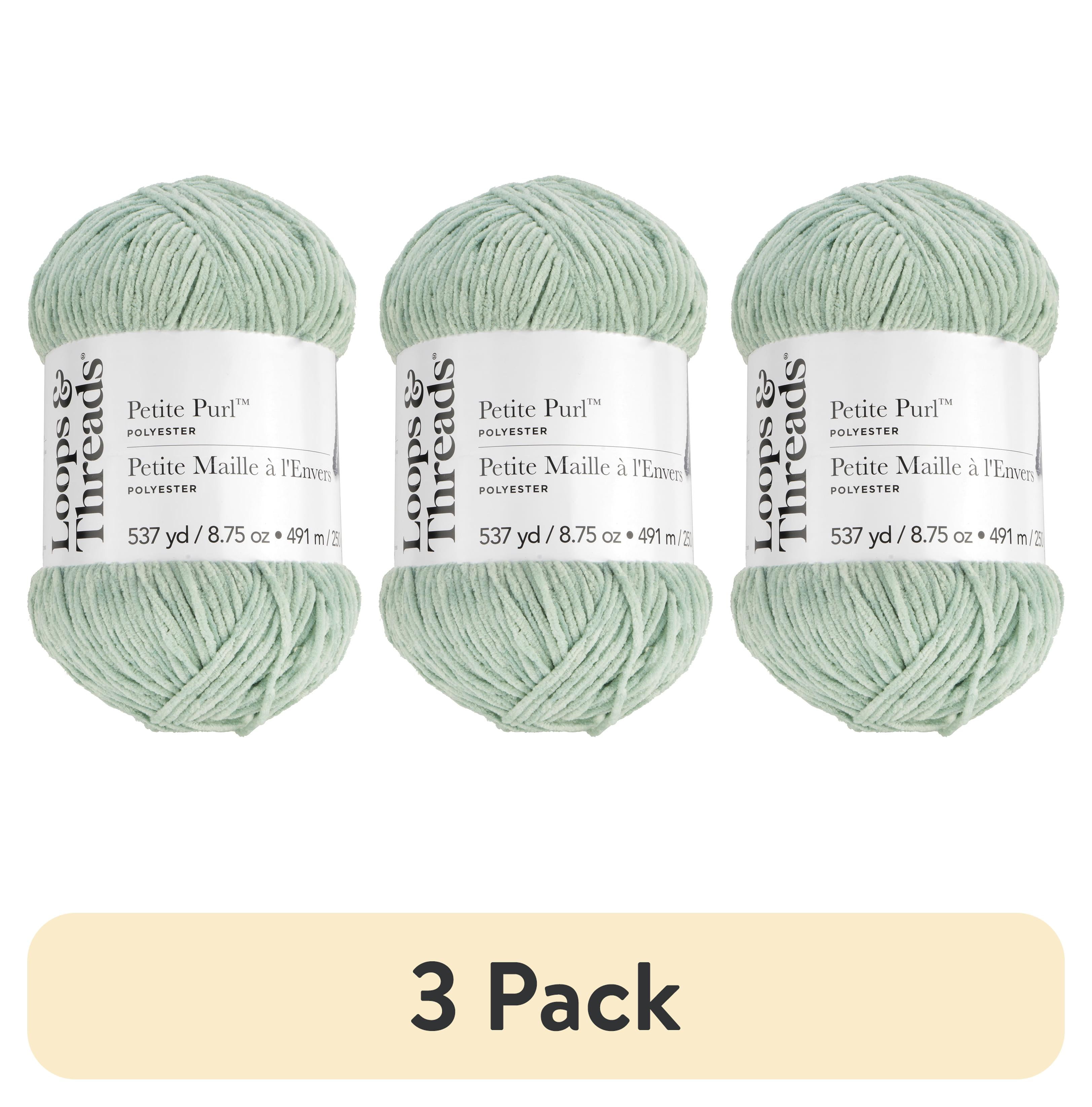 (3 pack) Petite Purl Yarn by Loops & Threads - Yarn for Knitting - Crochet - Weaving - and Arts & Crafts - Green - Polyester - 8.75 oz