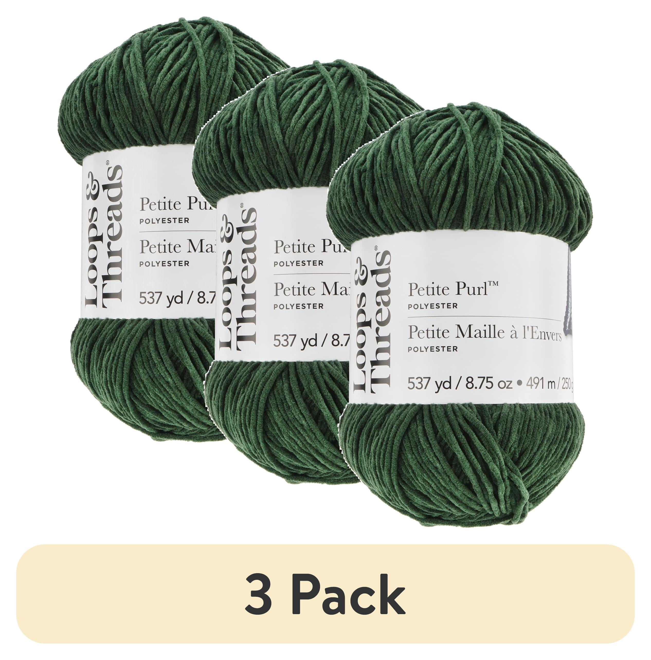 (3 pack) Loops & Threads Petite Purl Yarn - Yarn for Knitting, Crochet, Weaving, and Arts & Crafts - Green, Polyester, 8.75 oz