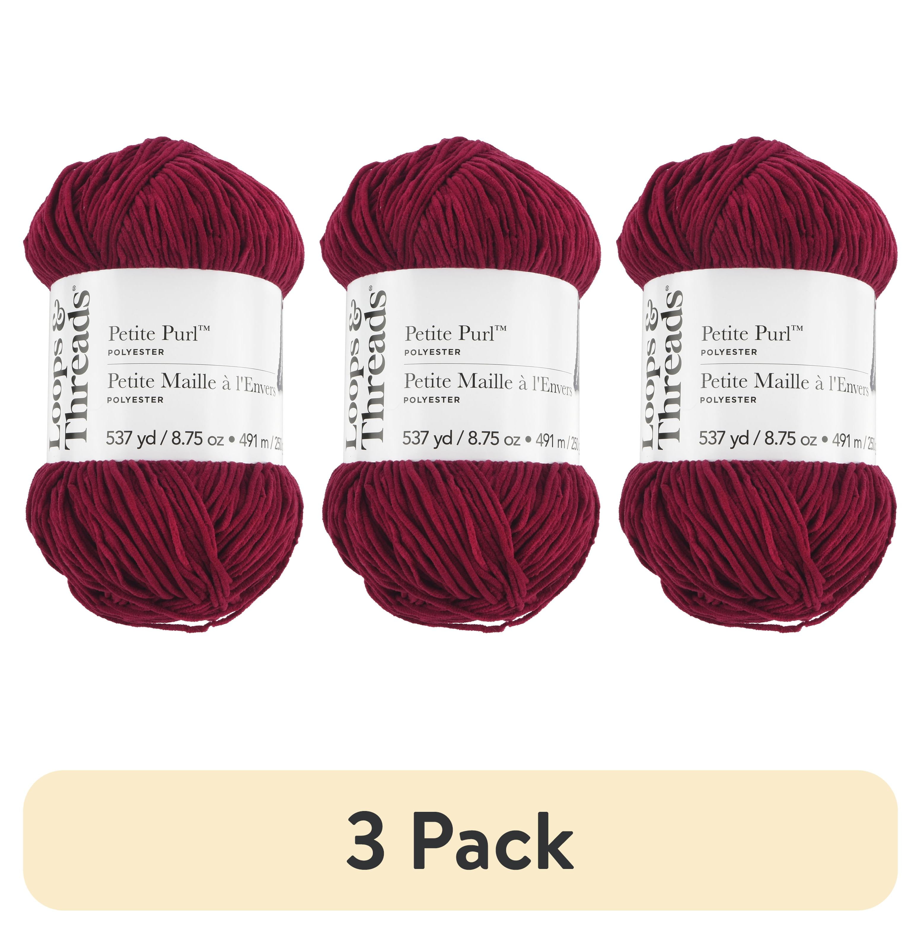 (3 pack) Petite Purl Yarn by Loops & Threads - Yarn for Knitting - Crochet - Weaving - and Arts & Crafts - Red - Polyester - 8.75 oz