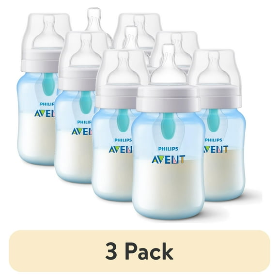 (3 pack) Philips Avent Anti-colic Bottle with AirFree Vent, 9oz, 3pk, Blue, SCY703/23