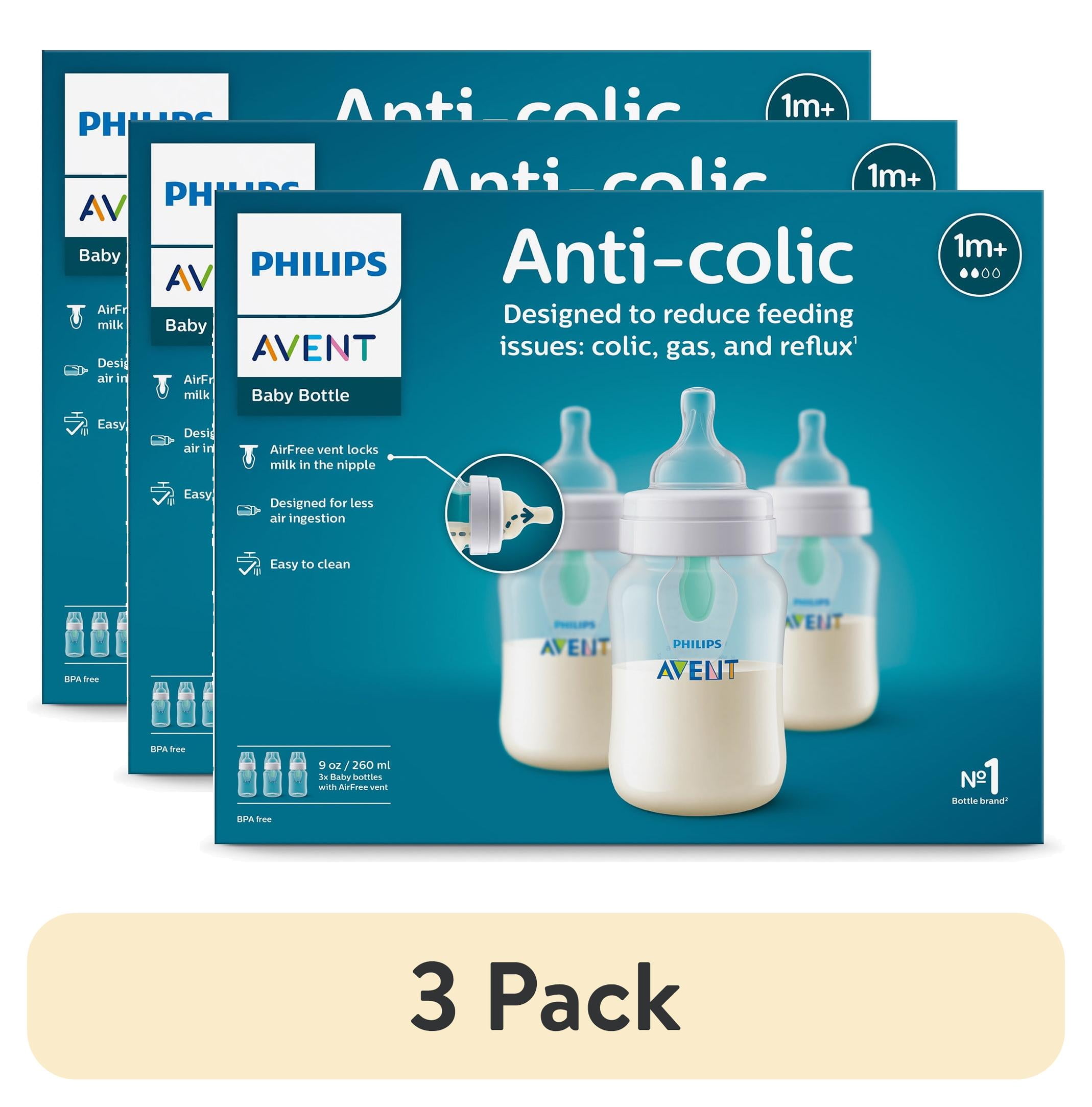 (3 pack) Philips Avent Anti-colic Bottle with AirFree Vent, 9oz, 3pk, Clear, SCY703/03