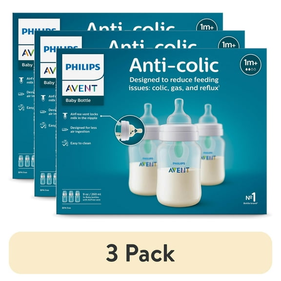 (3 pack) Philips Avent Anti-colic Bottle with AirFree Vent, 9oz, 3pk, Clear, SCY703/03