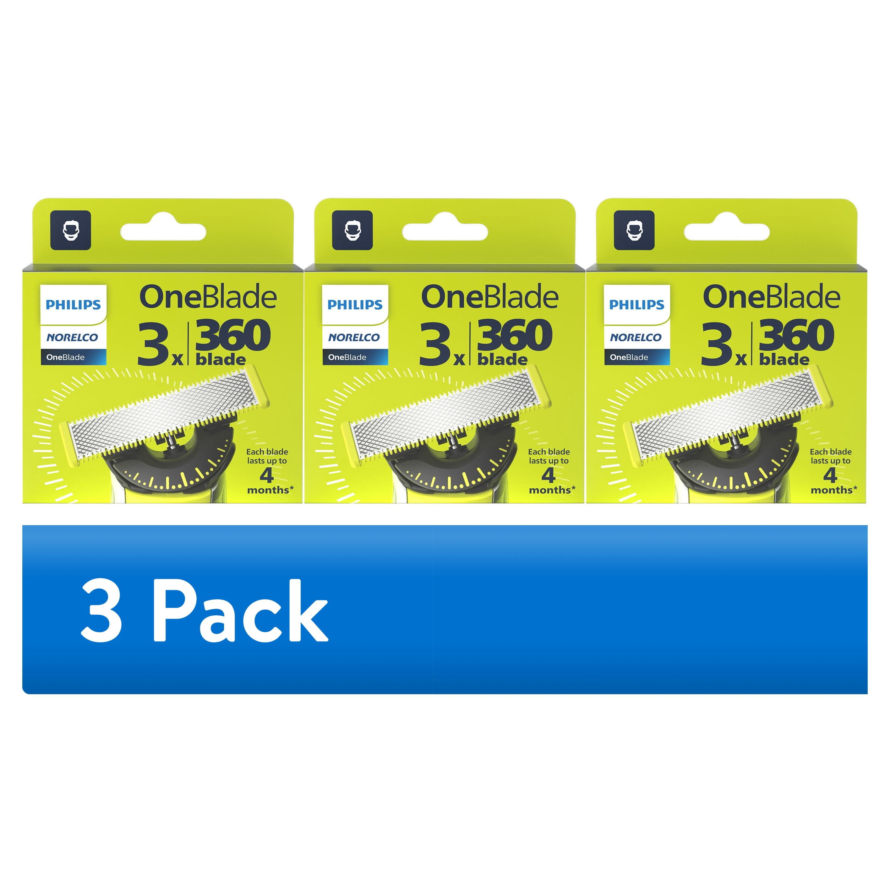 (3 pack) Philips Norelco Oneblade 360 Blades, Genuine Replacement Blades For Oneblade Electric Shaver and Trimmer, Durable Stainless Steel, Trim, Edge and Shave, 3 Pack, QP430/80