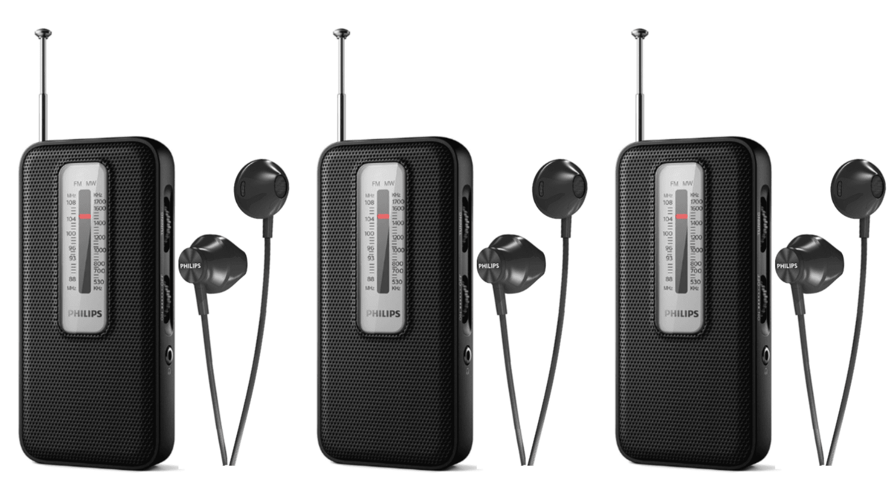 (3 pack) Philips Portable Battery-Operated AM FM Pocket Radio with In ...