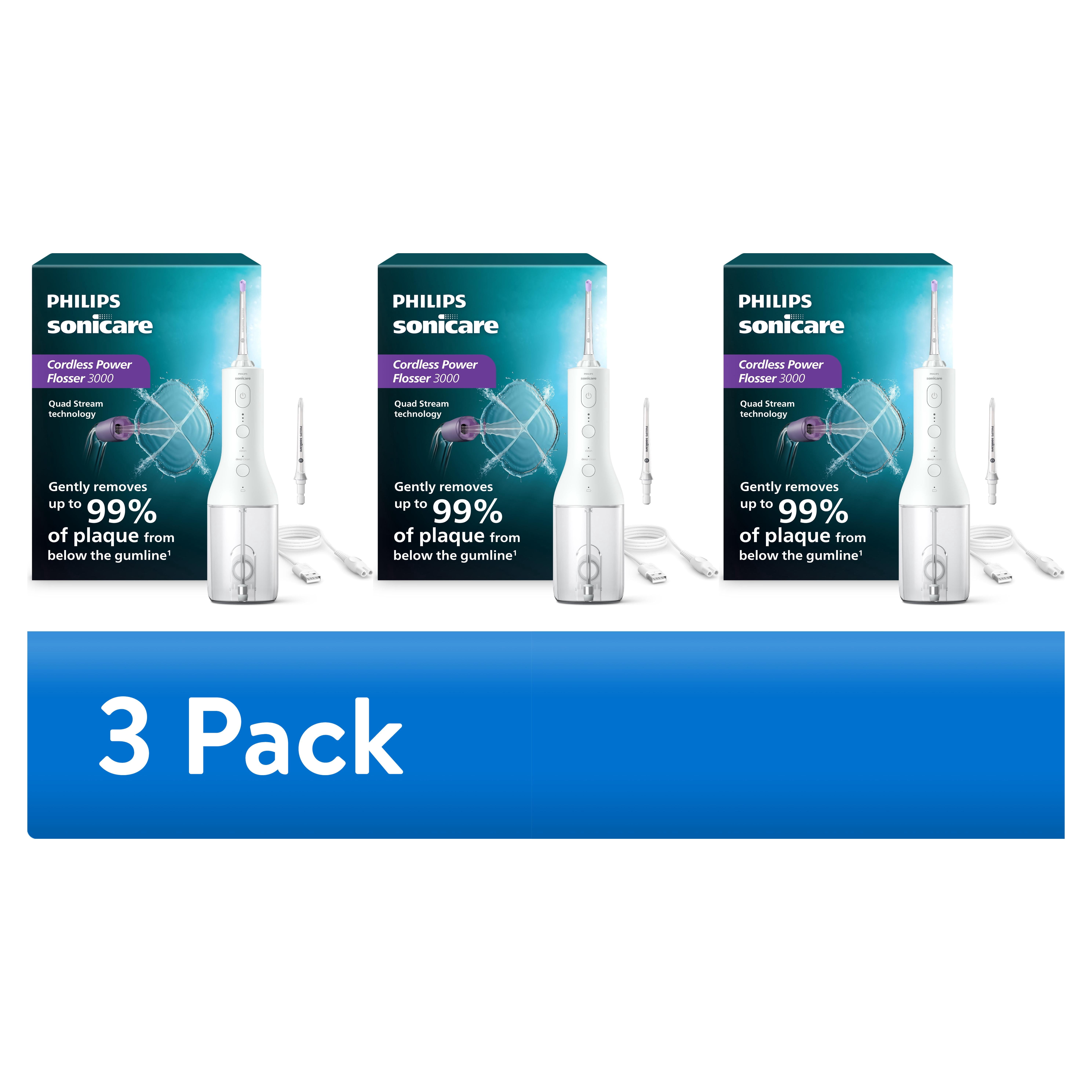(3 pack) Philips Sonicare Cordless Power Flosser 3000, White, HX3826/21