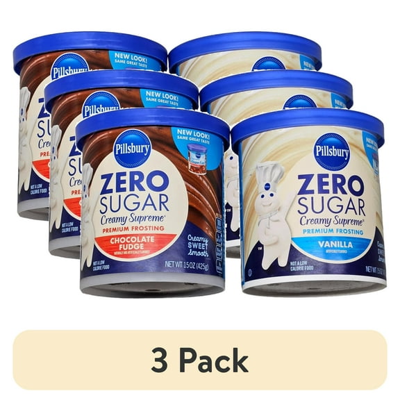 (3 pack) Pillsbury Creamy Supreme Sugar Free Chocolate Fudge and Vanilla Frosting