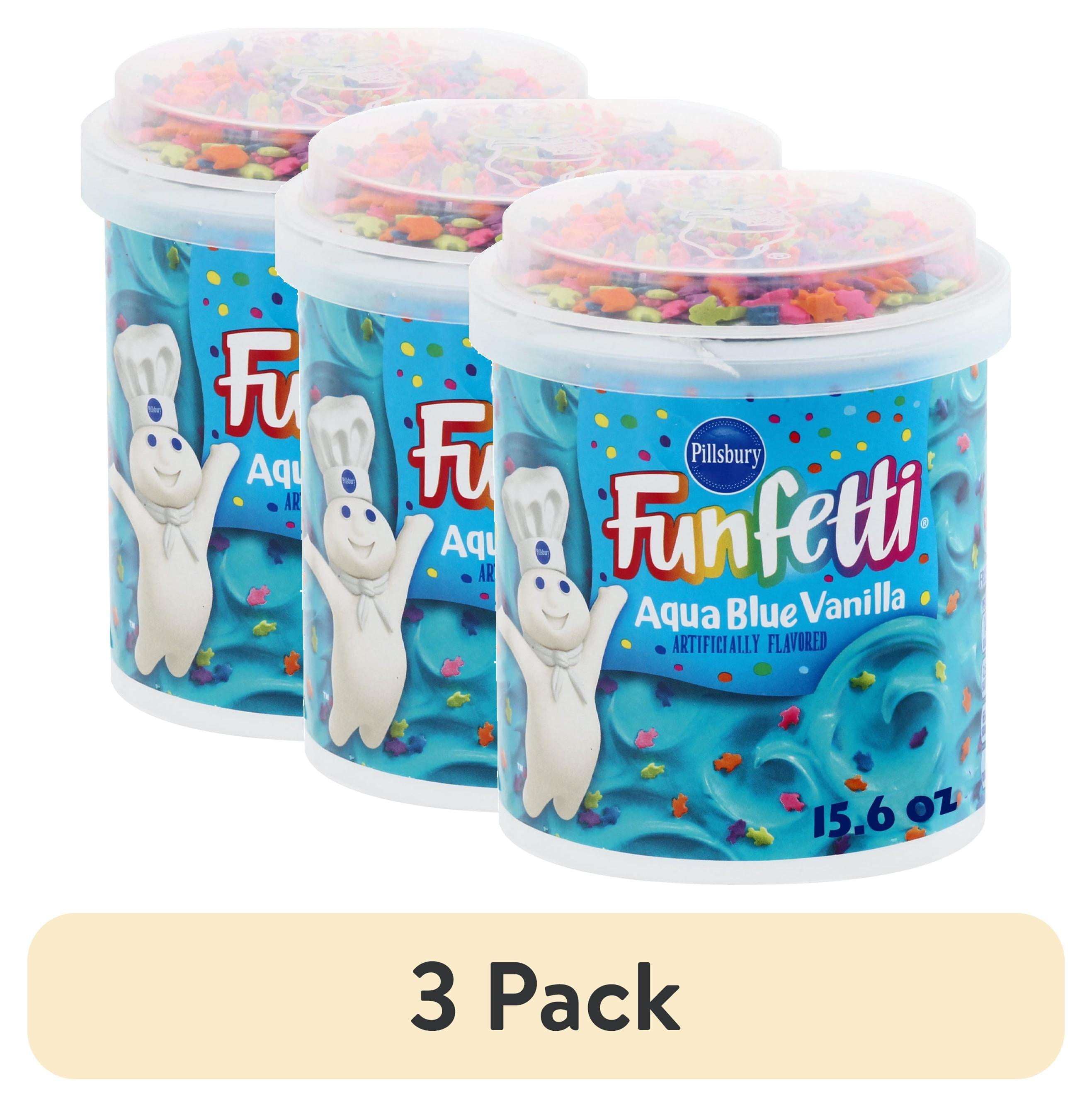 (3 pack) Pillsbury Funfetti Aqua Blue Vanilla Frosting, 15.6 oz Tub