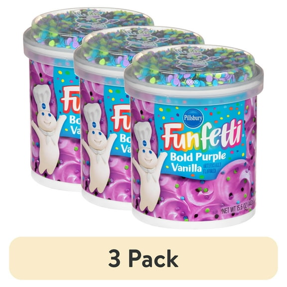 (3 pack) Pillsbury Funfetti Bold Purple Vanilla Frosting, 15.6 oz Tub