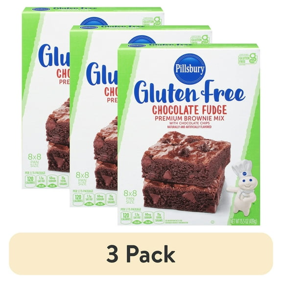 (3 pack) Pillsbury Gluten Free Chocolate Fudge Premium Brownie Mix with Chocolate Chips, 15.5 oz Box