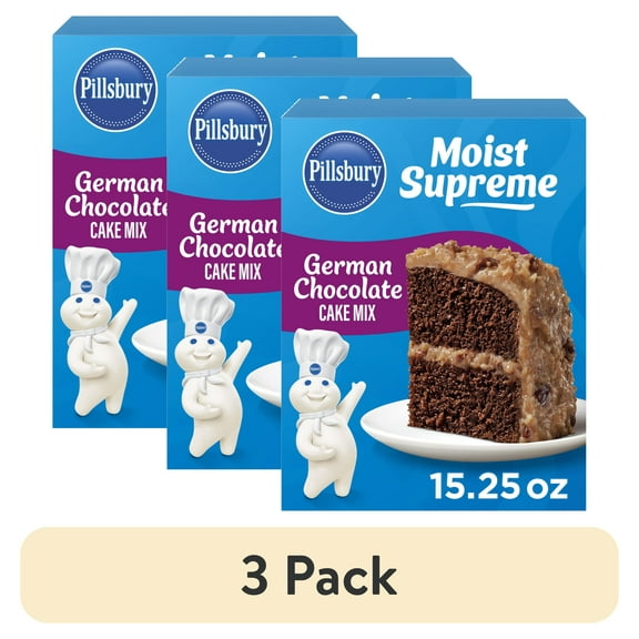 (3 pack) Pillsbury Moist Supreme German Chocolate Cake Mix, 15.25 oz Box