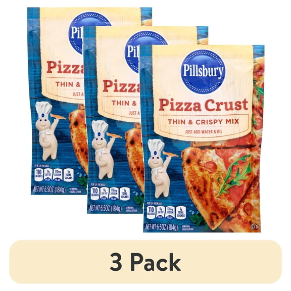 (3 pack) Pillsbury Thin and Crispy Pizza Crust Mix, 6.5 oz Pouch