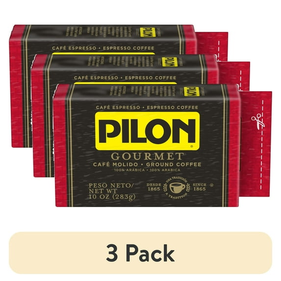 (3 pack) Pilon Gourmet Espresso, 100% Arabica Coffee, 10 oz Brick