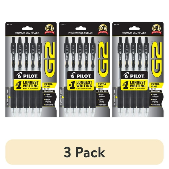 (3 pack) Pilot G2 Premium Retractable Gel Ink Pens, Extra Fine Point, Black, 5 Count