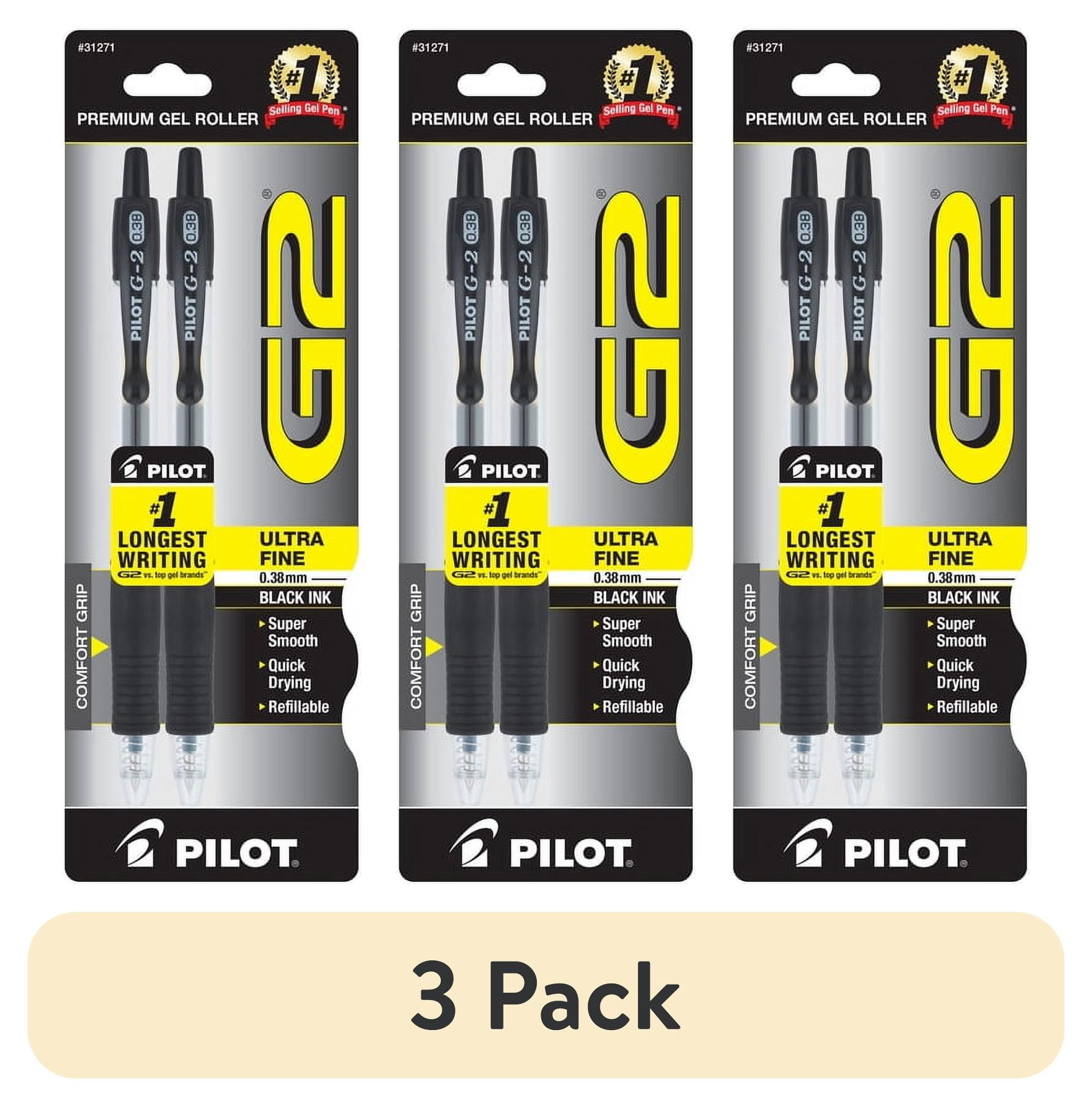 (3 pack) Pilot G2 Premium Retractable Gel Ink Pens, Ultra Fine Point, 0.38 mm, Black Ink, 2 Pack