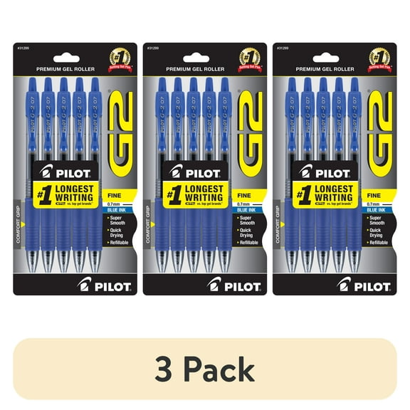 (3 pack) Pilot G2 Retractable Gel Pens, Fine Point (0.7 mm), Blue Ink, 5 Count