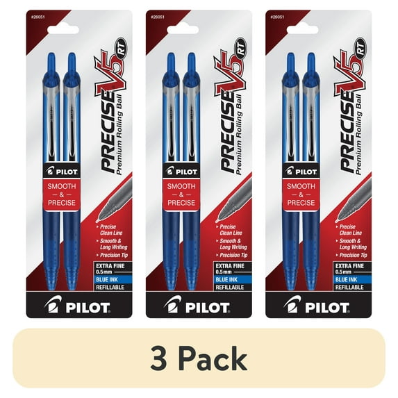(3 pack) Pilot Precise V5 Retractable Rolling Ball Pens, Extra Fine Pt, 0.5 mm, Blue, 2 Count