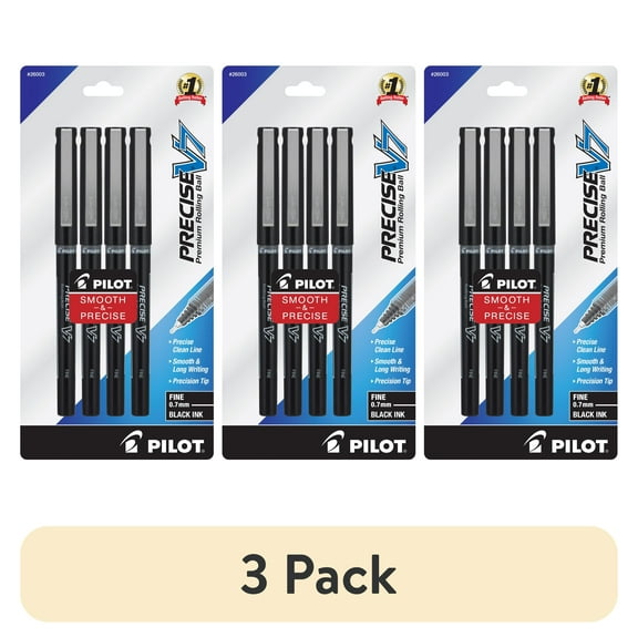 (3 pack) Pilot Precise V7 Rolling Ball Pens, Fine Point, 0.7 mm, Black Ink, 4 Pack