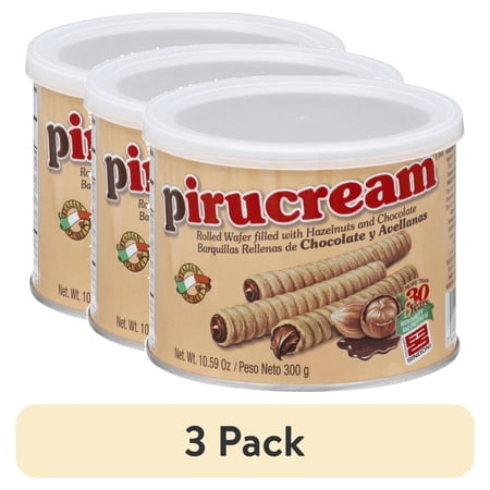 (3 pack) Pirucream Rolled Wafer Filled with Chocolate and Hazelnuts 10.58 oz.