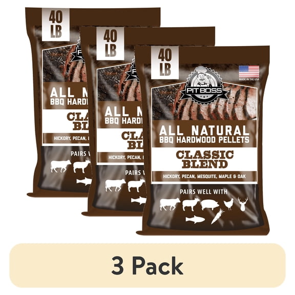 (3 pack) Pit Boss 100% All-Natural Hardwood Classic Blend BBQ Grilling Pellets, 40 Pound Bag
