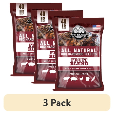 (3 pack) Pit Boss 100% All-Natural Hardwood Fruit Blend BBQ Grilling Pellets, 40 lbs Bag