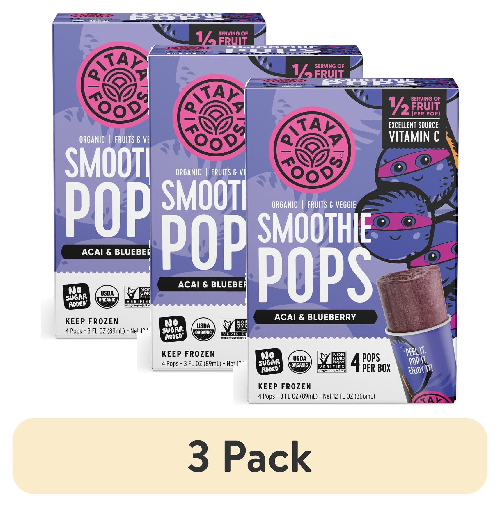 (3 pack) Pitaya Foods Acai & Blueberry Frozen Smoothie Pops, 3 fl oz, 4 Count