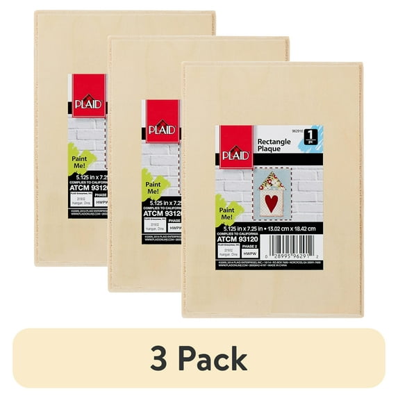 (3 pack) Plaid 96291E Unpainted Wood Surface, Rectangle Plaque, 1 Piece 5" x 7"