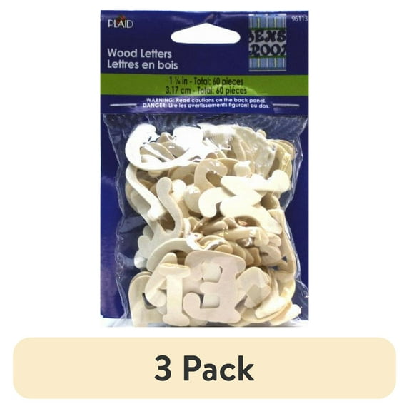 (3 pack) Plaid 1" Natural Beige Wood Letters