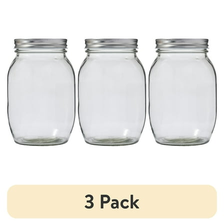 (3 pack) Plaid Surface Glass Mason Jar, 32 oz, 1pc