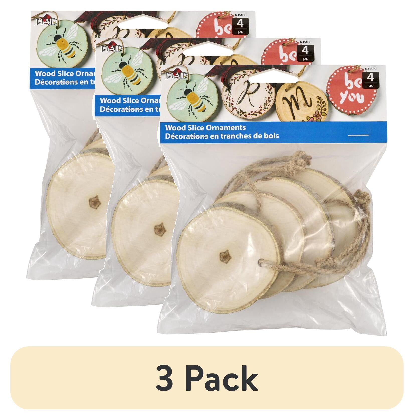 (3 pack) Plaid Wood Surface Pine Ornaments, Set of 4, 2.5"