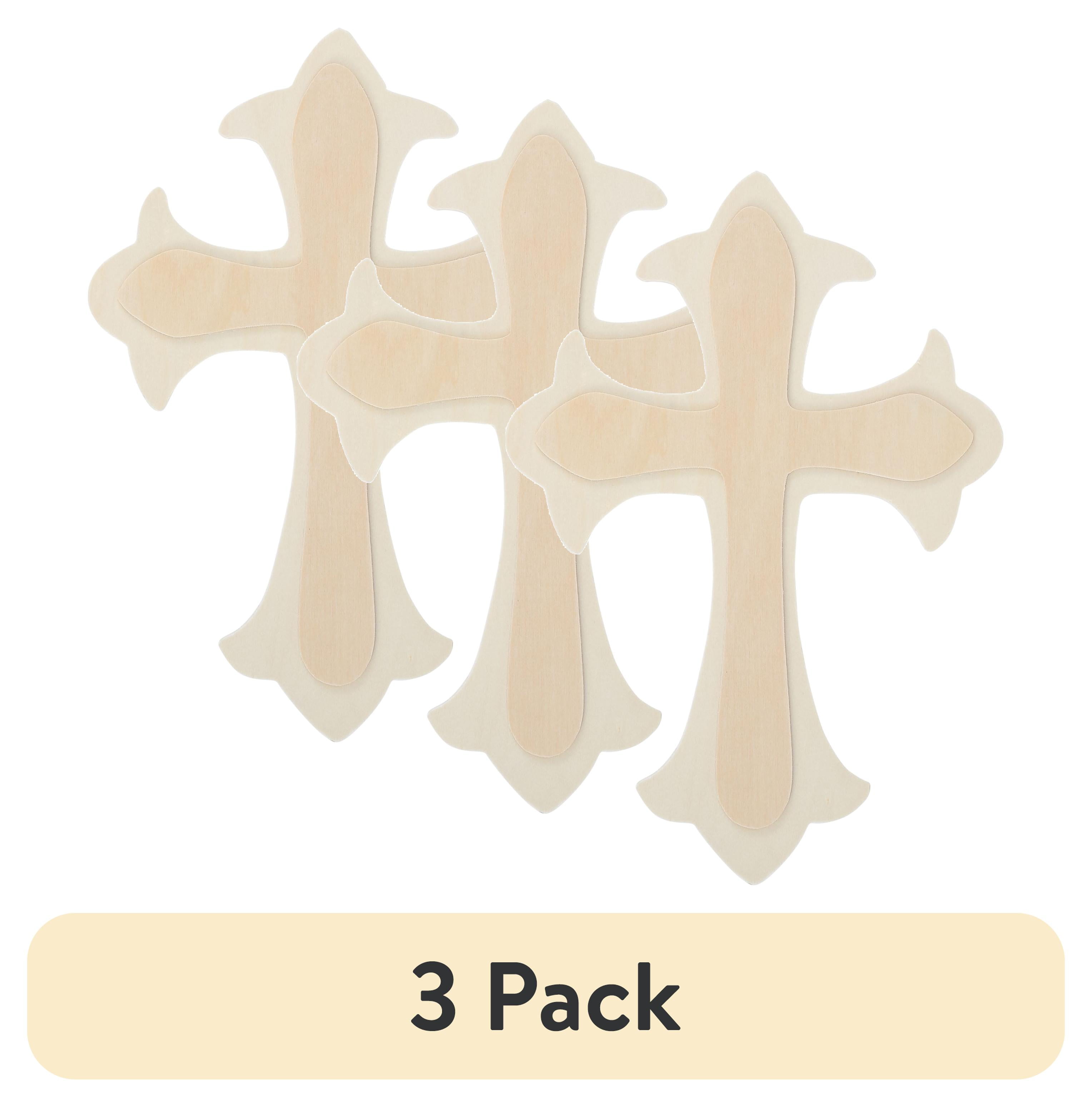 (3 pack) Plaid Unpainted Wood Surface, Large Fleur De Lis Cross Shape, 1 Piece