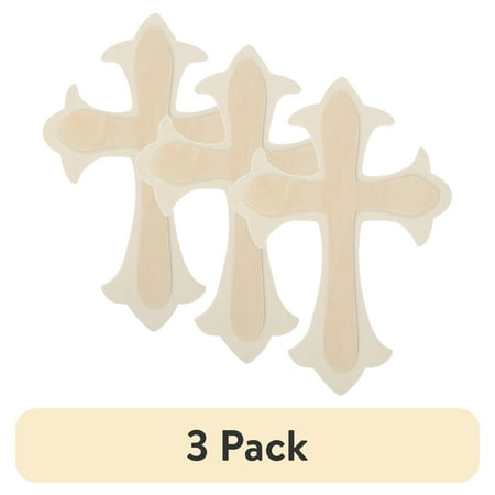 (3 pack) Plaid Unpainted Wood Surface, Large Fleur De Lis Cross Shape, 1 Piece