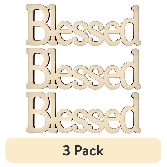 (3 pack) Plaid Unpainted Wood Surfaces, Blessed, 7"