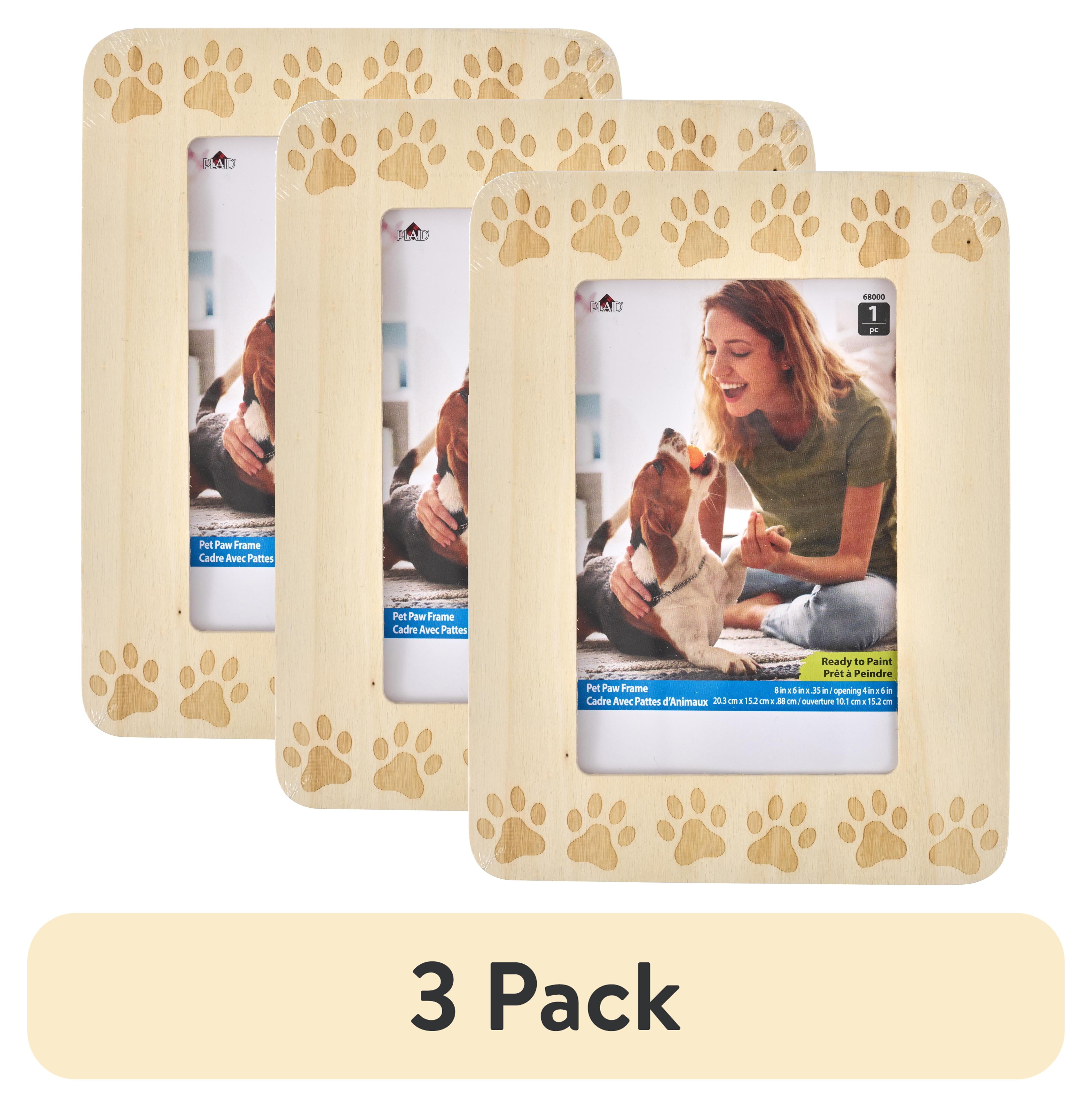 (3 pack) Plaid Unpainted Wood Surfaces Paw Print Photo Frame, 6" x 8"