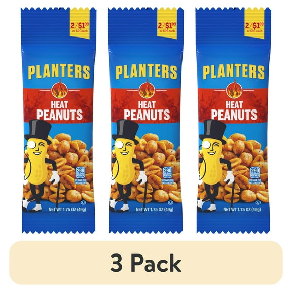 (3 pack) Planters Heat Peanuts, 1.75 oz Pack