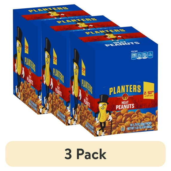 (3 pack) Planters Heat Peanuts, 18 ct Box, 1.75 oz Packs