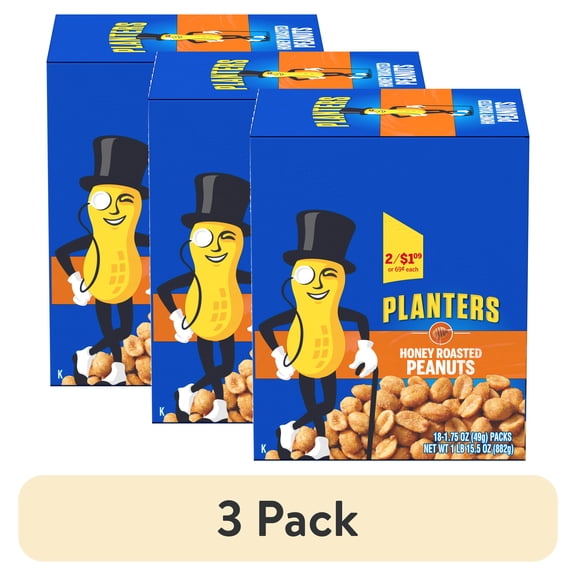 (3 pack) Planters Honey Roasted Peanuts, 18 ct Box, 1.75 oz Packs