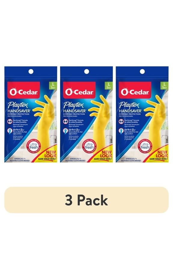(3 pack) O-Cedar Playtex® Handsaver Gloves, Reusable Cleaning Gloves, Large, 1 Pair