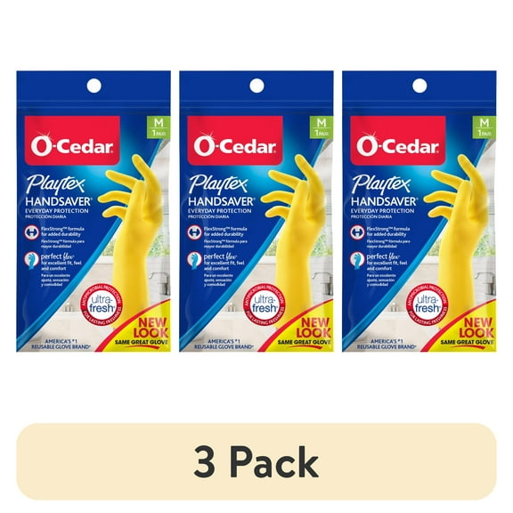 (3 pack) O-Cedar Playtex® Handsaver Gloves, Reusable Cleaning Gloves, Medium, 1 Pair
