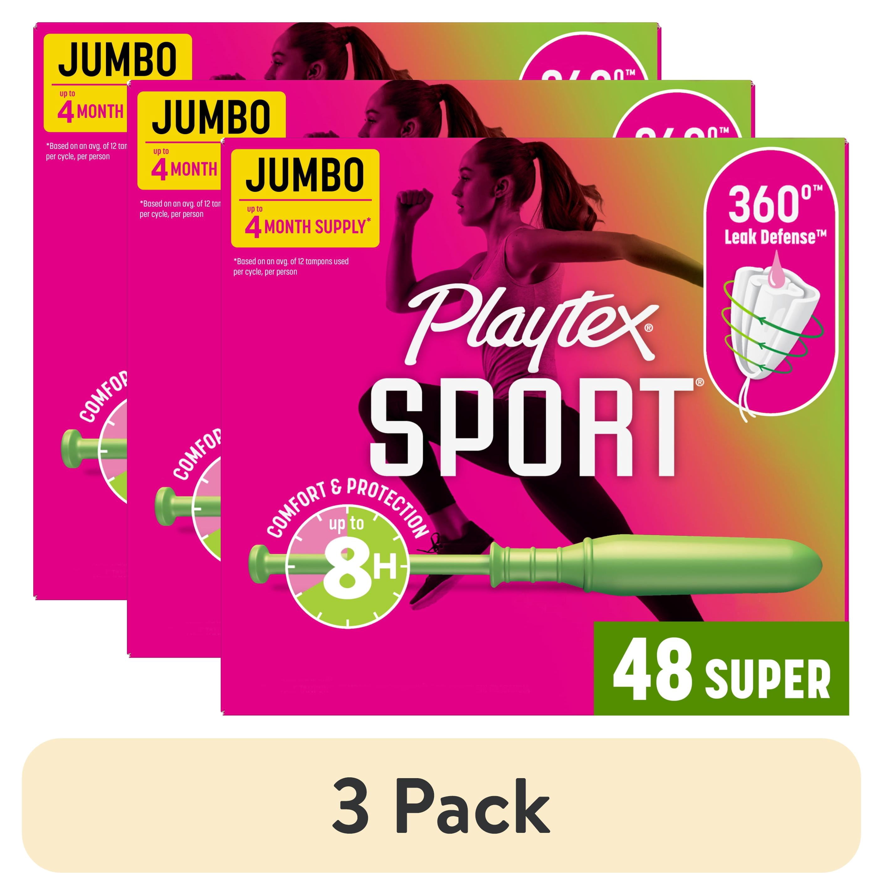 (3 pack) Playtex Sport Tampons, Unscented, Super (48 Count)